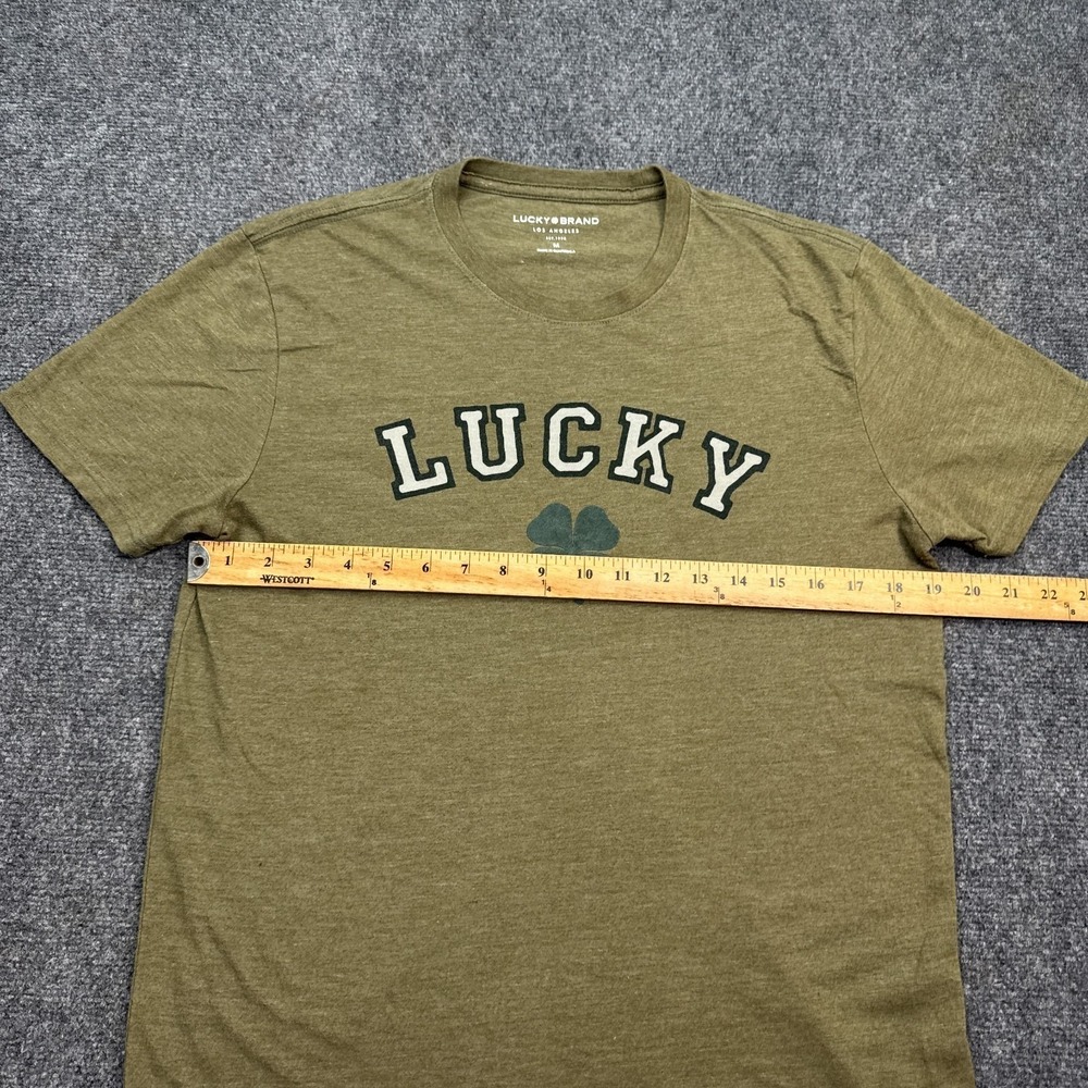 Lucky Brand T Shirt Mens Size Medium Olive Army Green Big Logo Crew Neck Tee - Picture 9 of 11